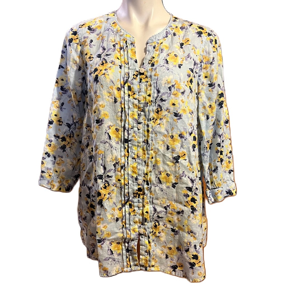 J. Jill love linen pintucked print tunic top Small